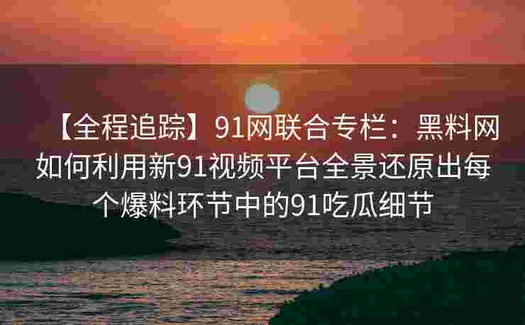 【全程追踪】91网联合专栏：黑料网如何利用新91视频平台全景还原出每个爆料环节中的91吃瓜细节